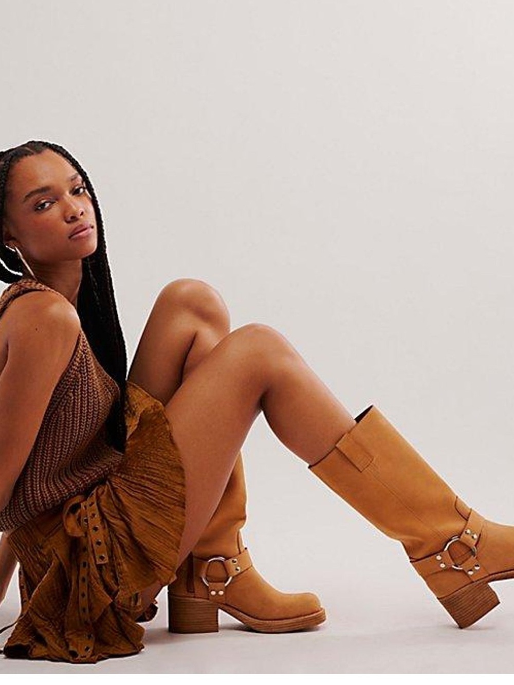 Jeffrey Campbell Kira Cognac Harness Mid-Calf Boots
